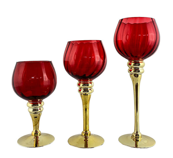 Juego Portavelas 3 Piezas Copas Rojas SANTINI (200-5800553)