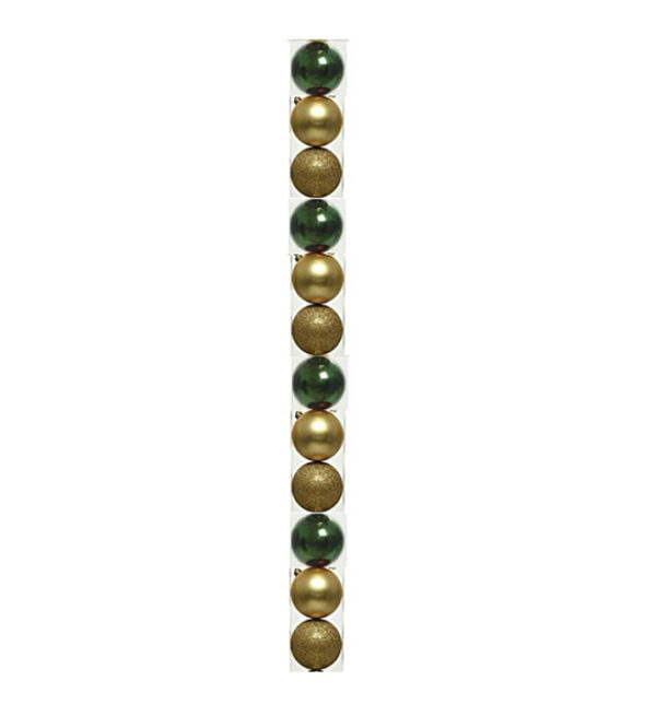 Bolas Navideñas 8Cm 12 Piezas Verde/Dorado (Brillante, Mate, Escarchado) (831-XB022-23D)