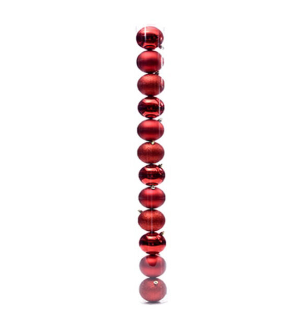 Bolas Navideñas 8Cm 12 Piezas Rojo (Brillante, Mate, Escarchado) MIRO (831-XB022R)