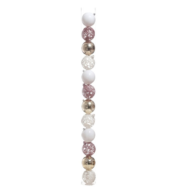 Bolas Navideñas 8Cm 12 Piezas Rosado/Blanco/Dorado (Brillante, Escarchada) MIRO (831-XB023-23M)