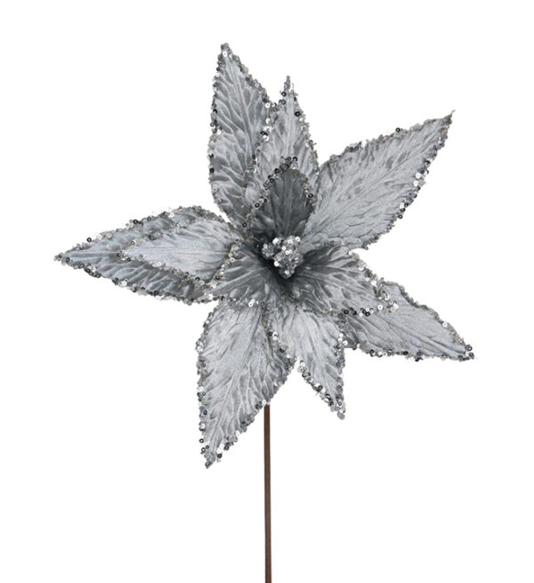 Flor Poinsetia Navideña Decorativa 50Cm Plata (140-5200340)