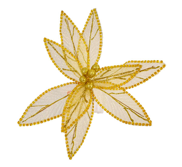 Flor de navidad decorativa 30cm dorada XMAS STN