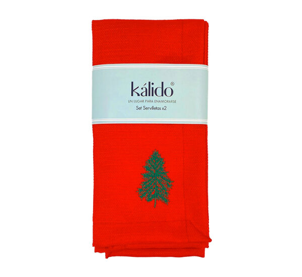 Servilleta Tela (2PZ) 40X40CM Rojo Árbol Bordado